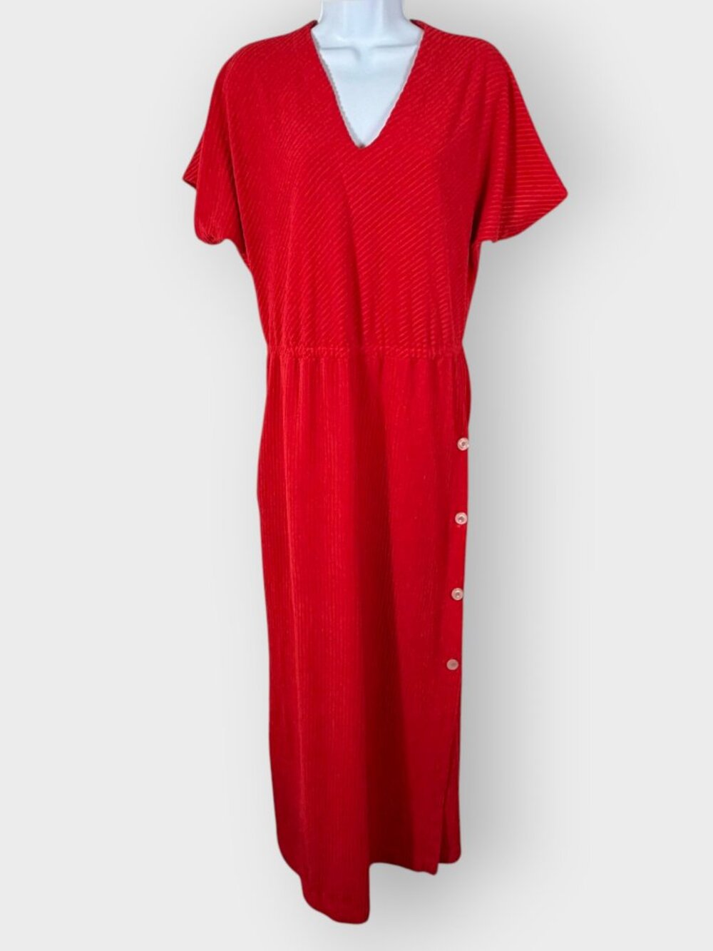 Vtg 70s Vanity Fair Terry Cloth Hostess Dress | S | Orange Red | USA